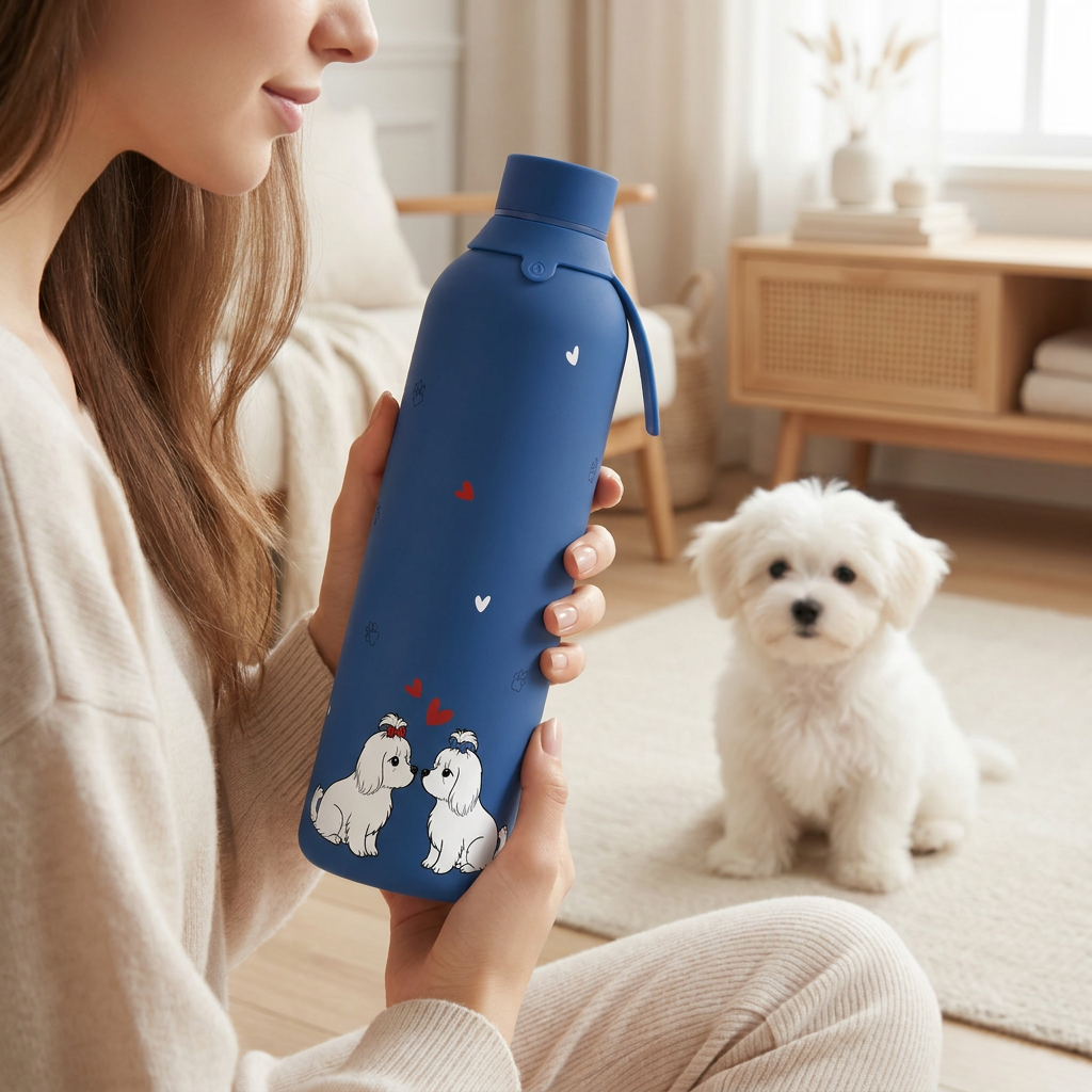 Garrafa térmica com interior cerâmico Lovely Story – Fluffy Friend – Azul escuro – 750 ml · Fluffy Love