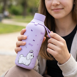 Garrafa térmica com interior cerâmico Lovely Story – Fluffy Friend – Lilás – 500 ml