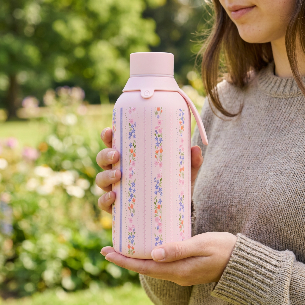 Garrafa térmica com interior cerâmico Áurea – Petal Lines – 500 ml · Rosa