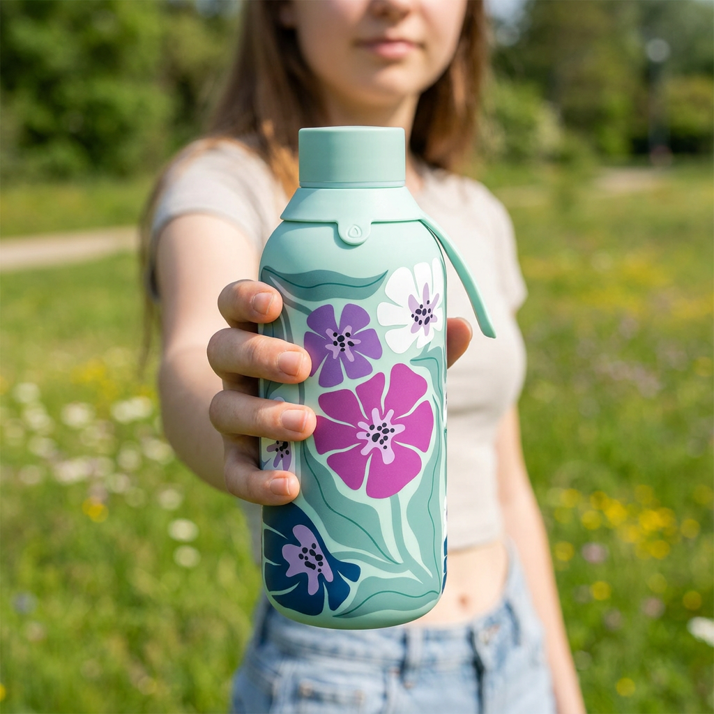 Garrafa térmica com interior cerâmico Áurea – Tropic Bloom – 500 ml · Menta