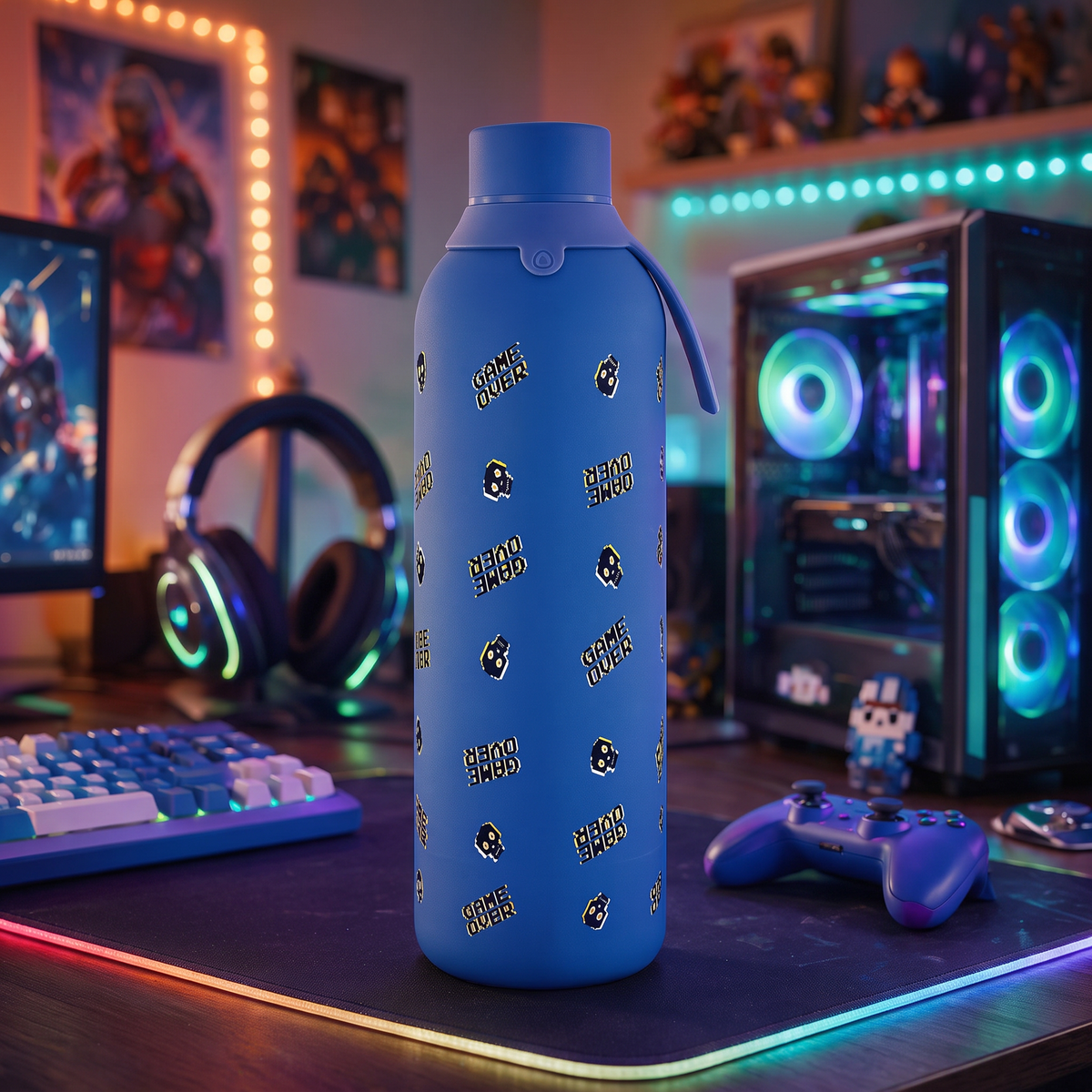 Garrafa térmica com interior cerâmico Áurea – Arcade Skull – 750 ml · Azul Mazarine