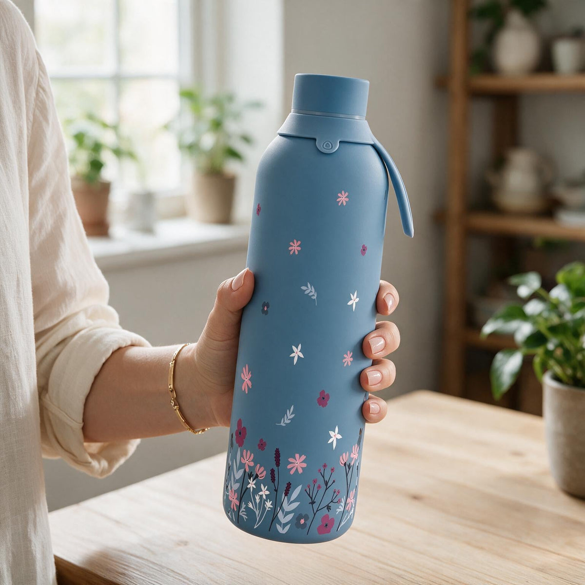 Garrafa térmica com interior cerâmico Áurea – Sweet Breeze – 750 ml · Azul petróleo