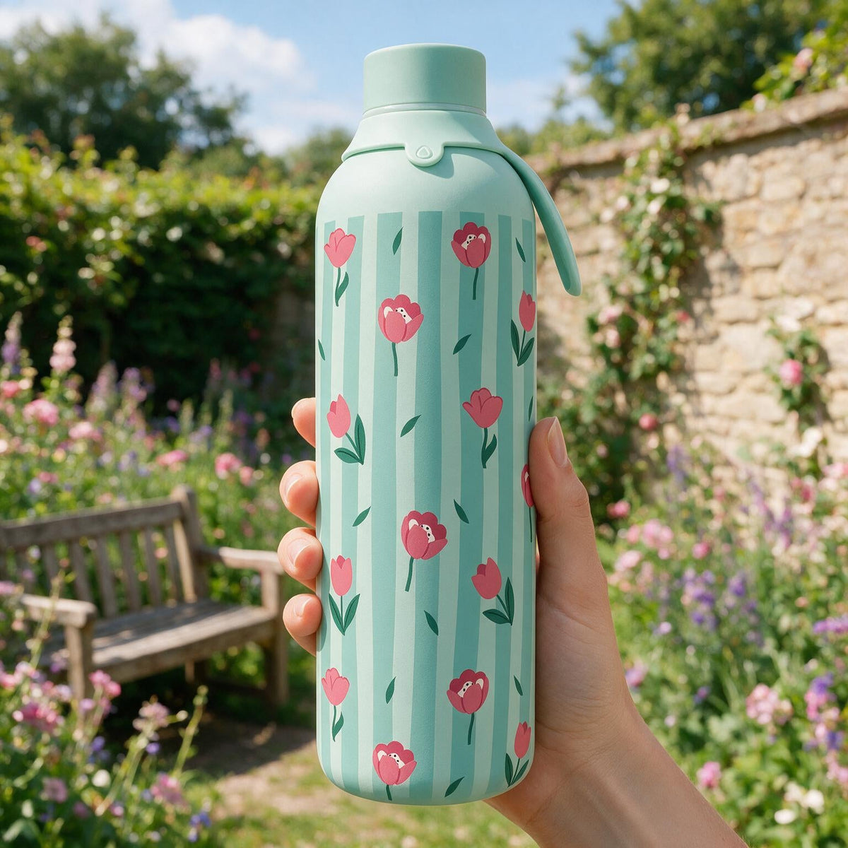 Garrafa térmica com interior cerâmico Áurea – Floral Picnic – 750 ml · Menta