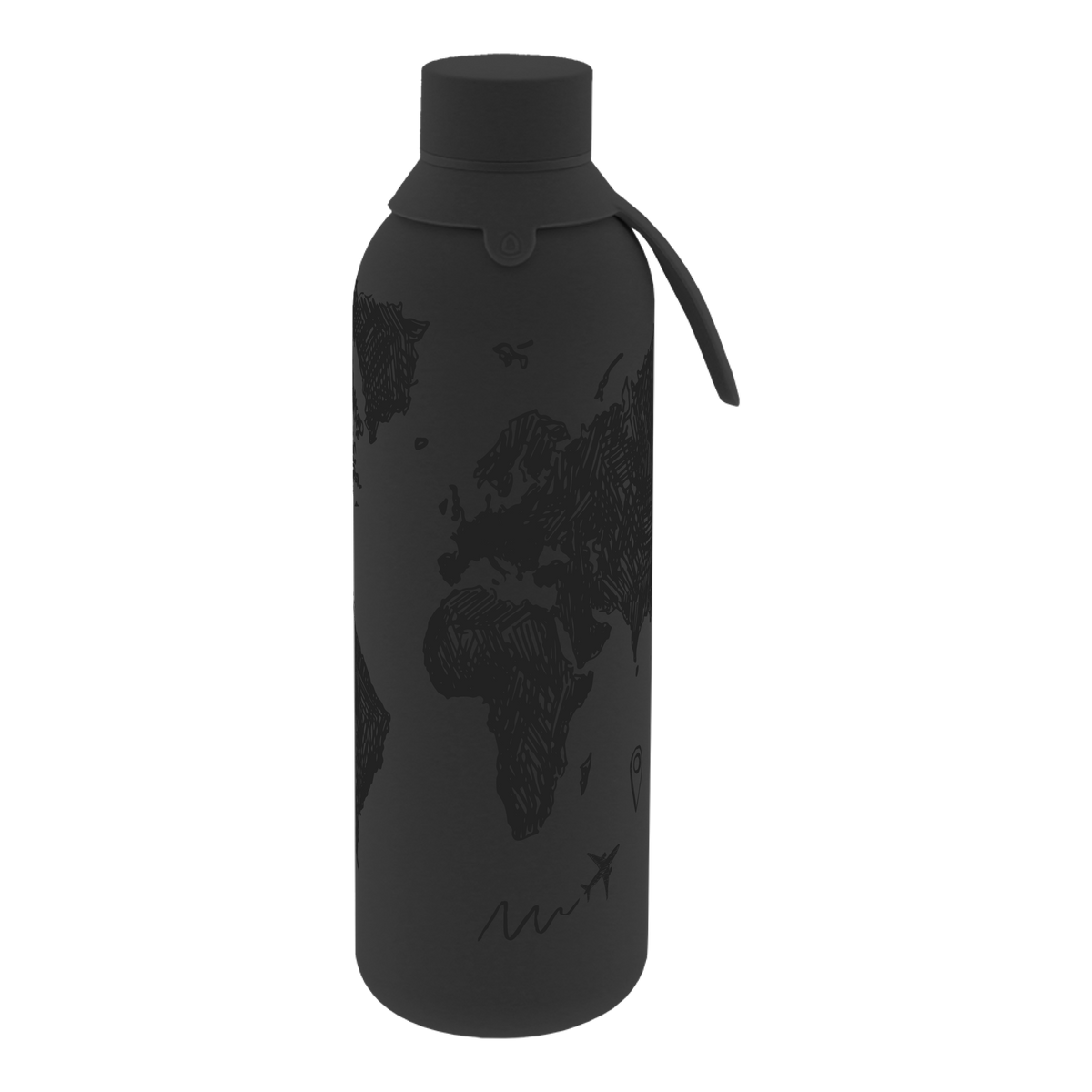 Garrafa térmica com interior cerâmico Áurea – Sketch Maps – 750 ml · Preto
