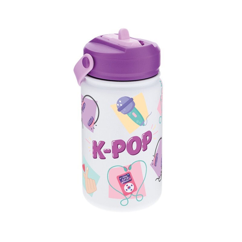 Garrafa Térmica 330ML com Adaptador Infantil K-Pop - Branca
