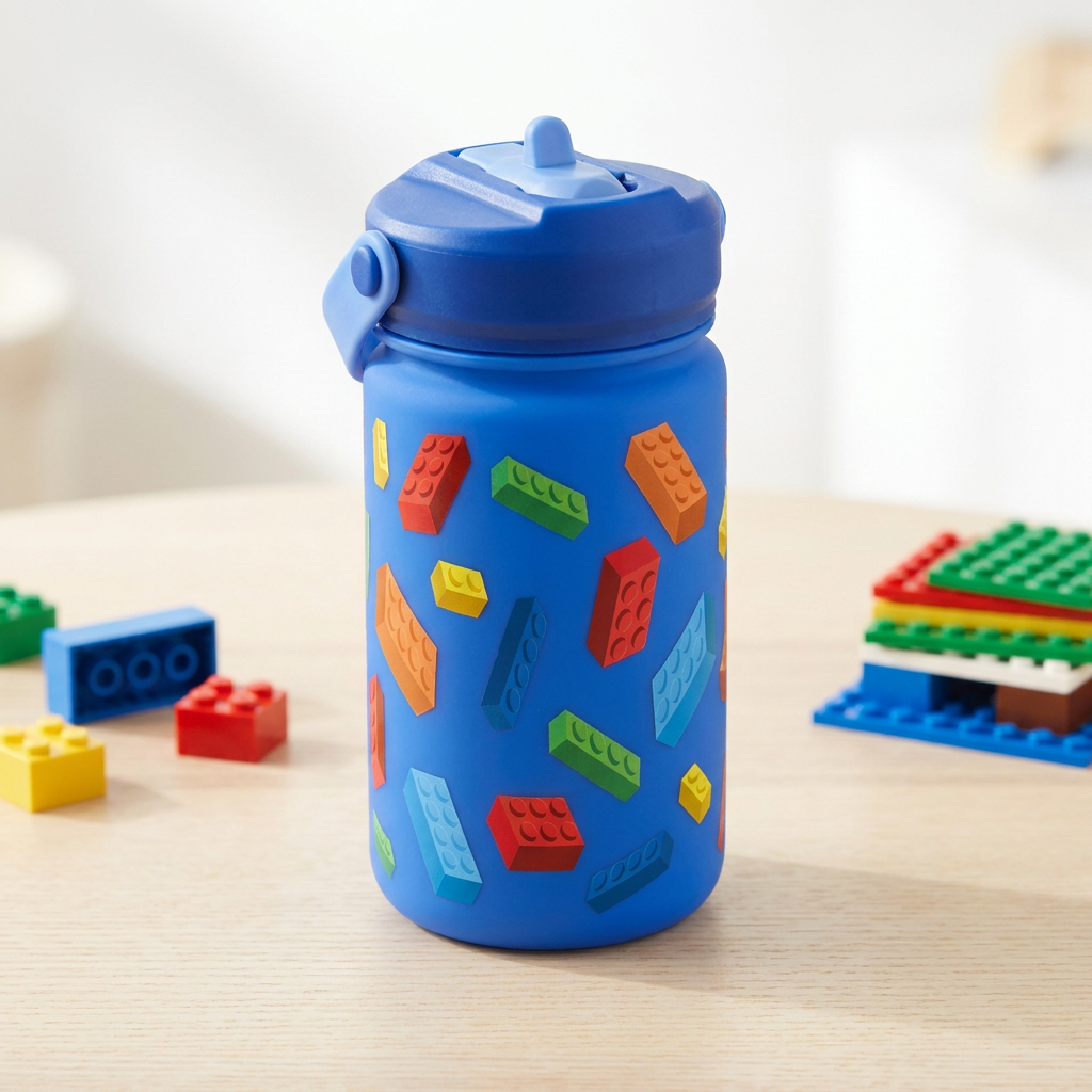 Garrafa térmica infantil 330 ml Áurea – Block Build – Azul escuro