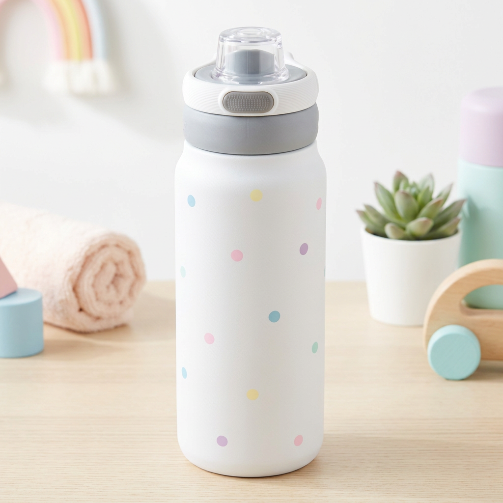 Garrafa térmica Sport 750 ml Áurea – Pastel Dots – Branco gelo