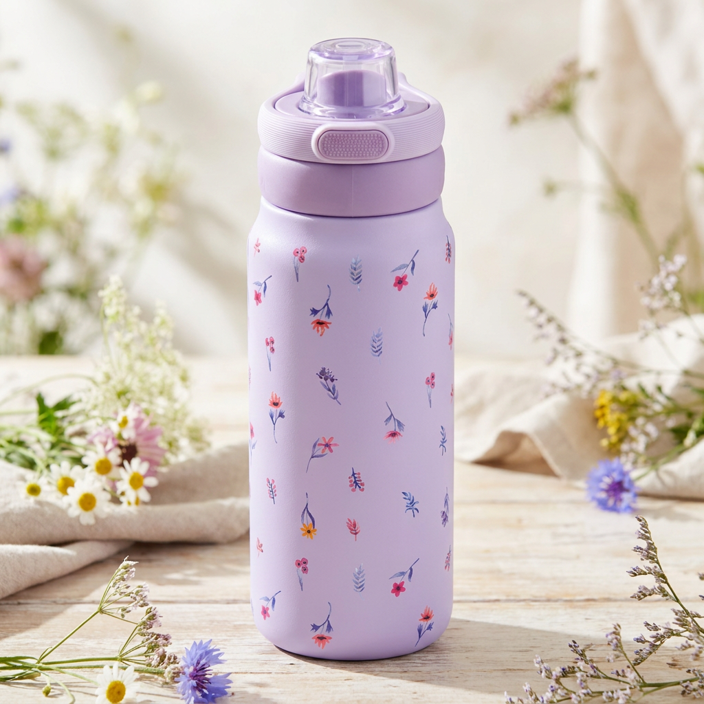 Garrafa térmica Sport 750 ml Áurea – Little Bloom – Lilás