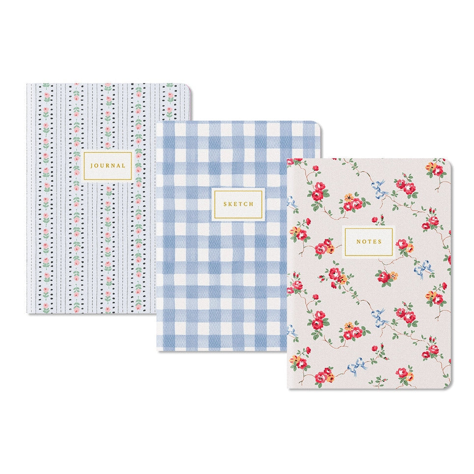 Conjunto de 3 Cadernos Cath Kidston B6 Blue Floral & Check