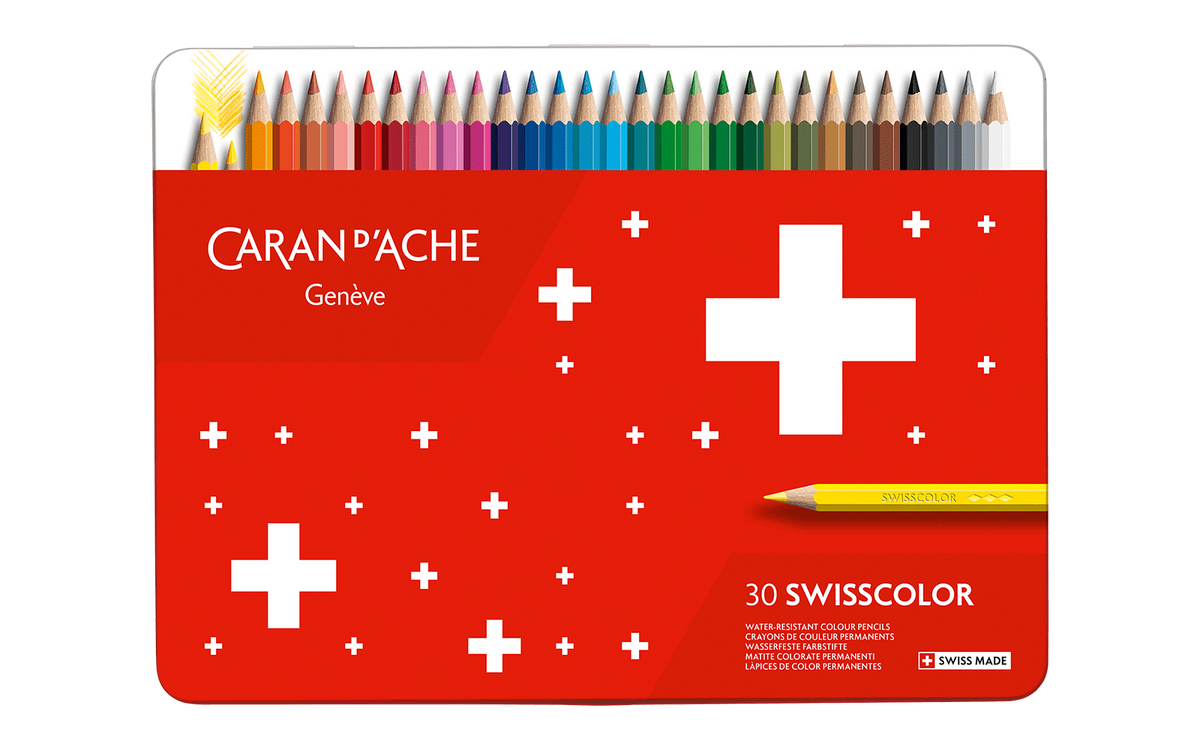Lápis de cor Caran d'Ache Swisscolor — caixa metálica de 30 cores