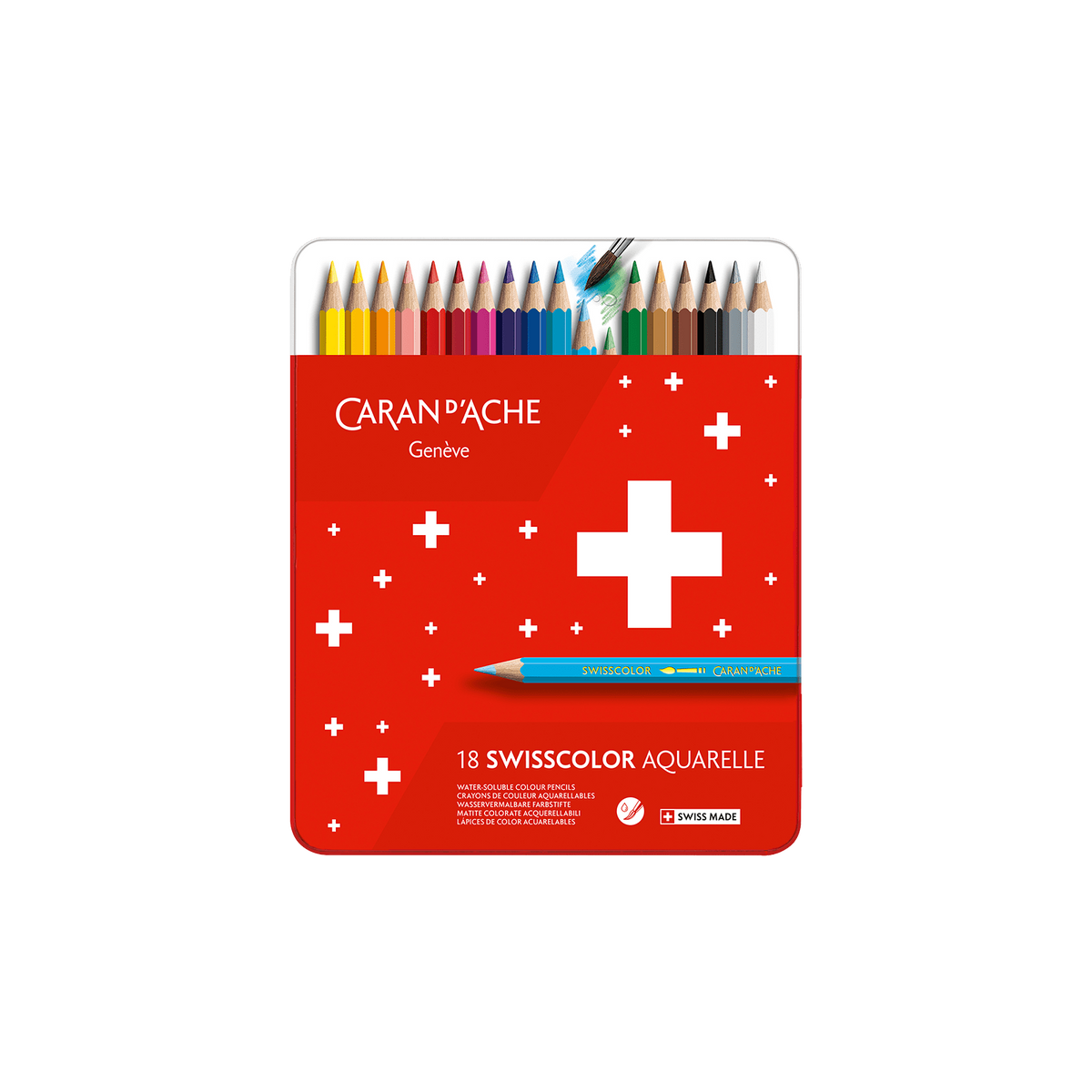 Lápis de cor aguareláveis Caran d'Ache Swisscolor — 18 cores