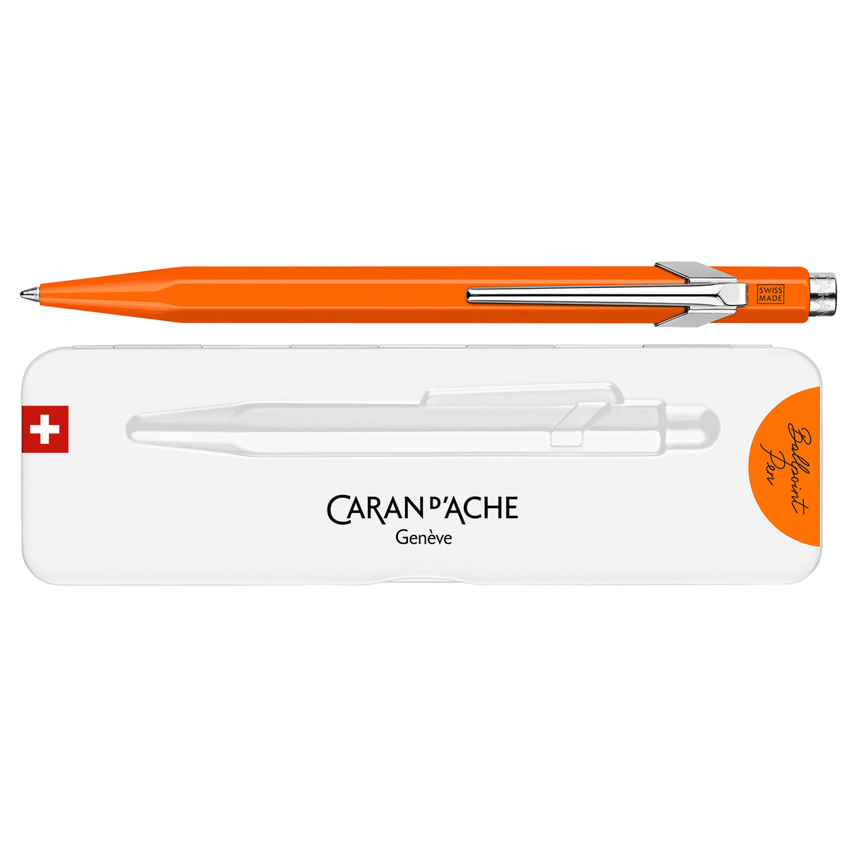 Esferográfica Caran d'Ache 849 Popline com estojo — Laranja Fluo