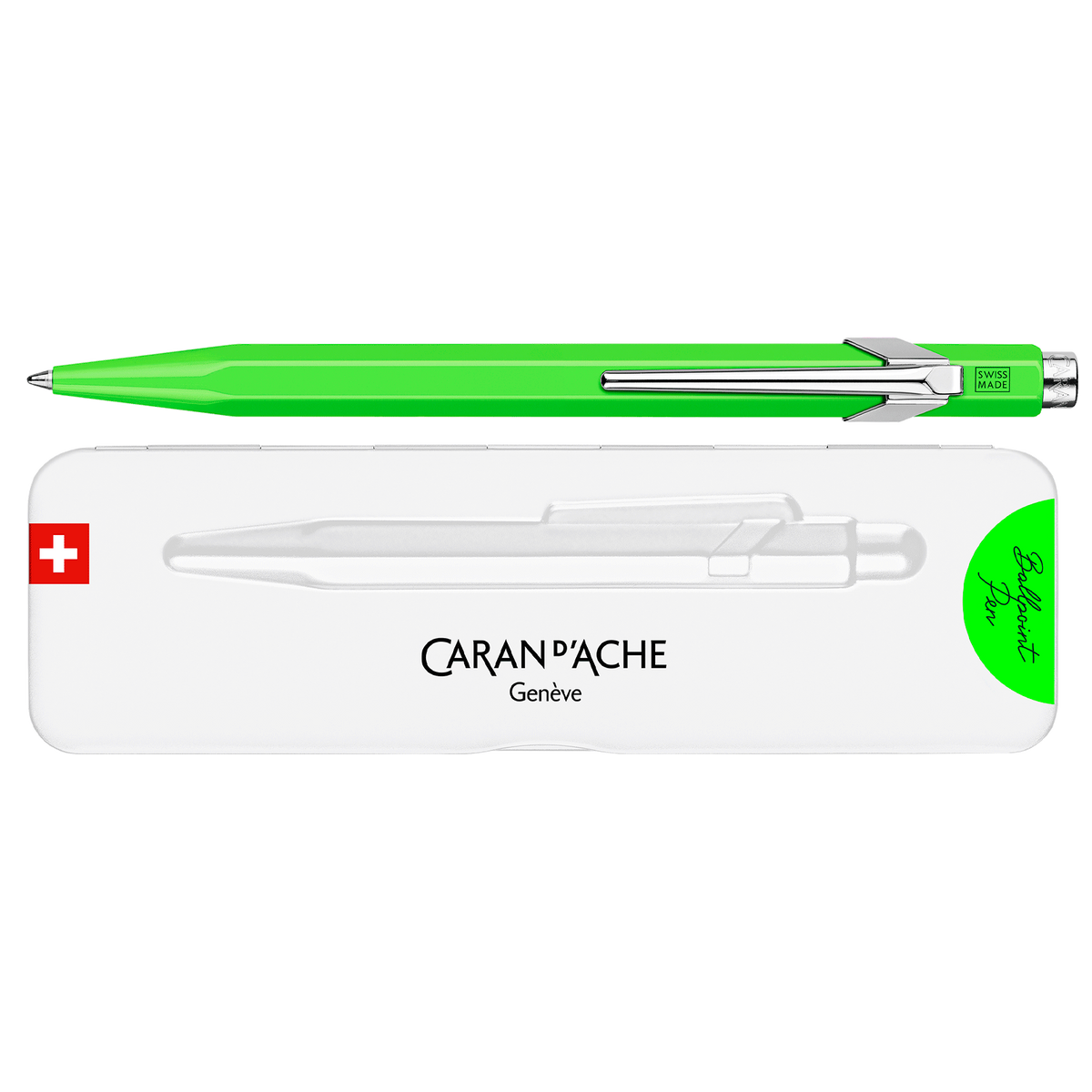 Esferográfica Caran d'Ache 849 Popline com estojo — Verde Fluo