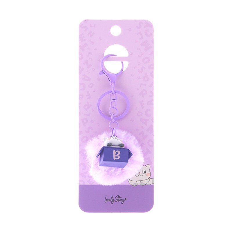 Porta-chaves gato com letra Lovely Story — Roxo / B