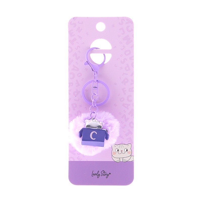 Porta-chaves gato com letra Lovely Story — Roxo / C