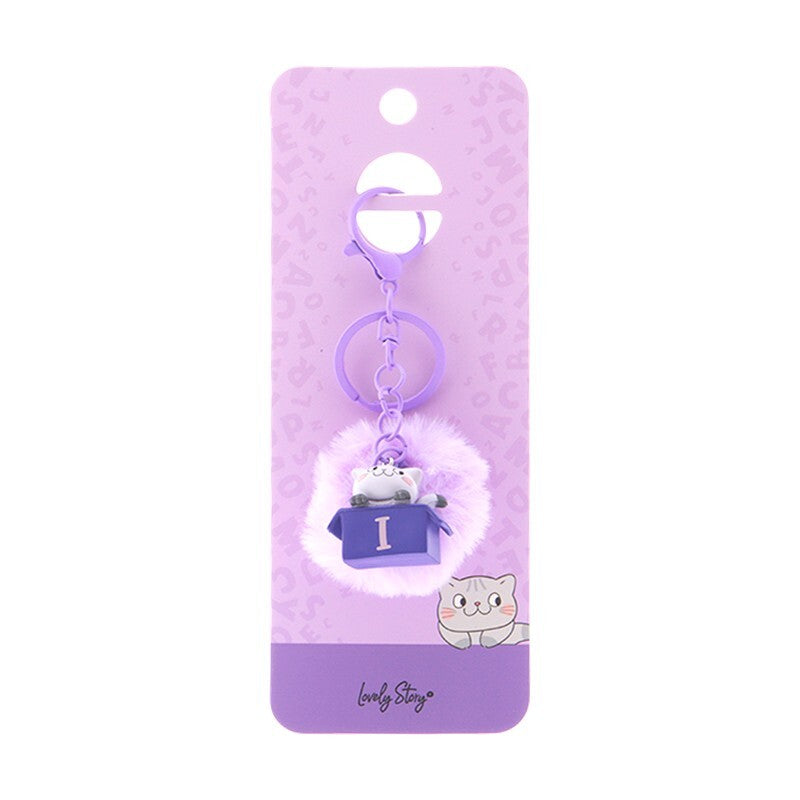 Porta-chaves gato com letra Lovely Story — Roxo / I
