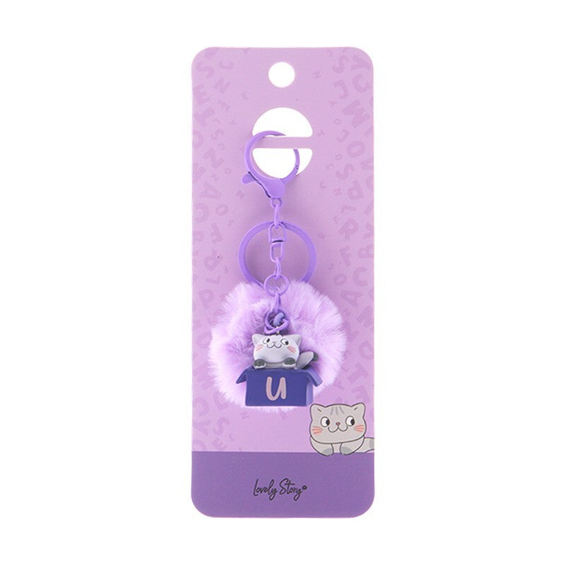 Porta-chaves gato com letra Lovely Story — Roxo / U