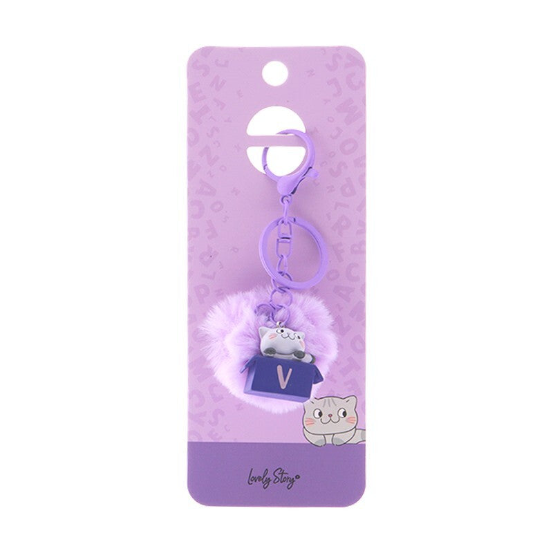 Porta-chaves gato com letra Lovely Story — Roxo / V