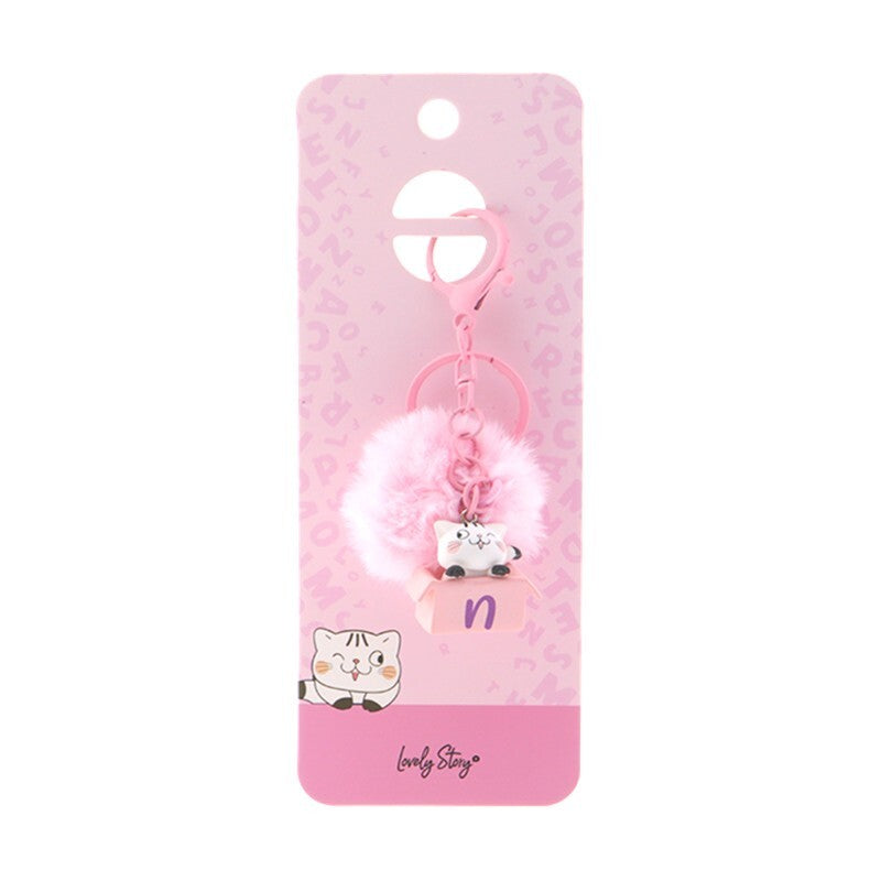 Porta-chaves gato com letra Lovely Story — Rosa / N
