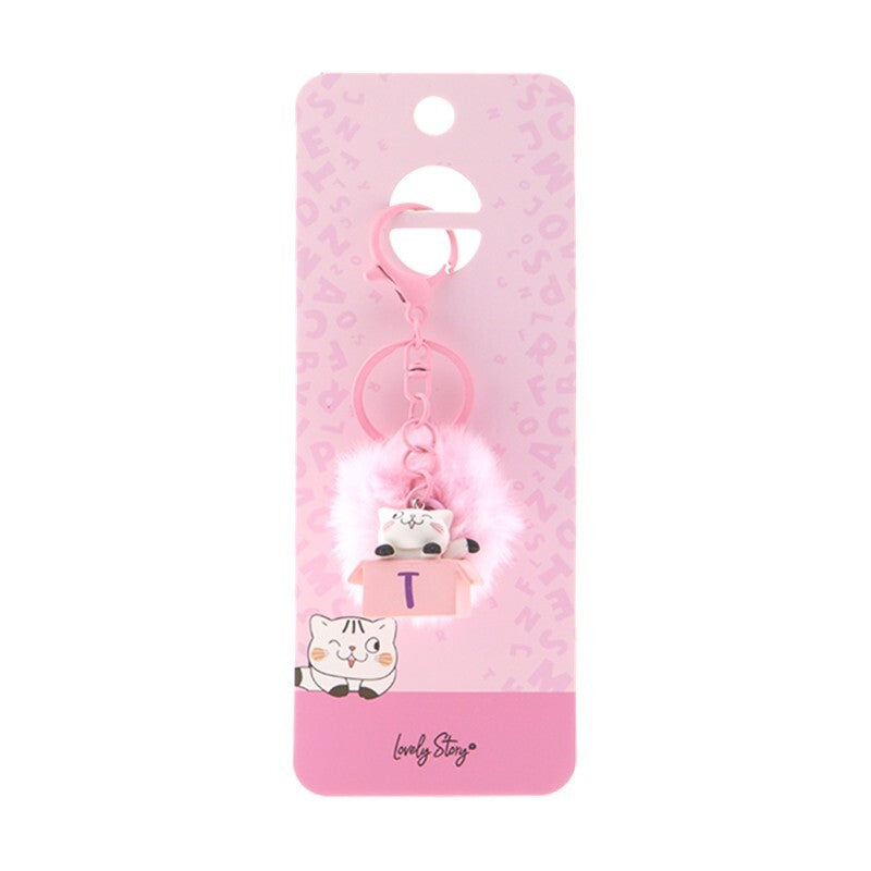 Porta-chaves gato com letra Lovely Story — Rosa / T