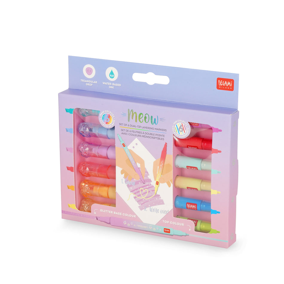 Sublinhadores Legami Ponta Dupla Pastel com glitter