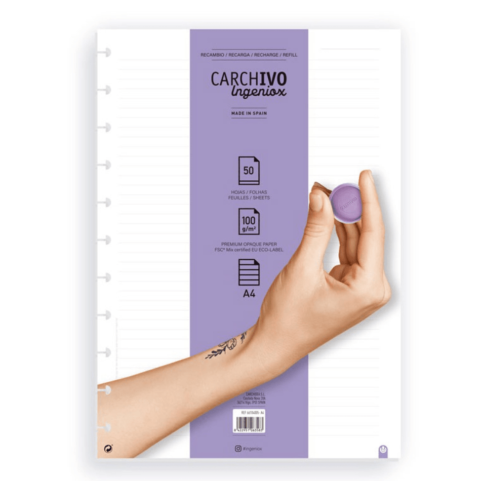 Recarga A4 P/Caderno Ingeniox Pautado 50fl