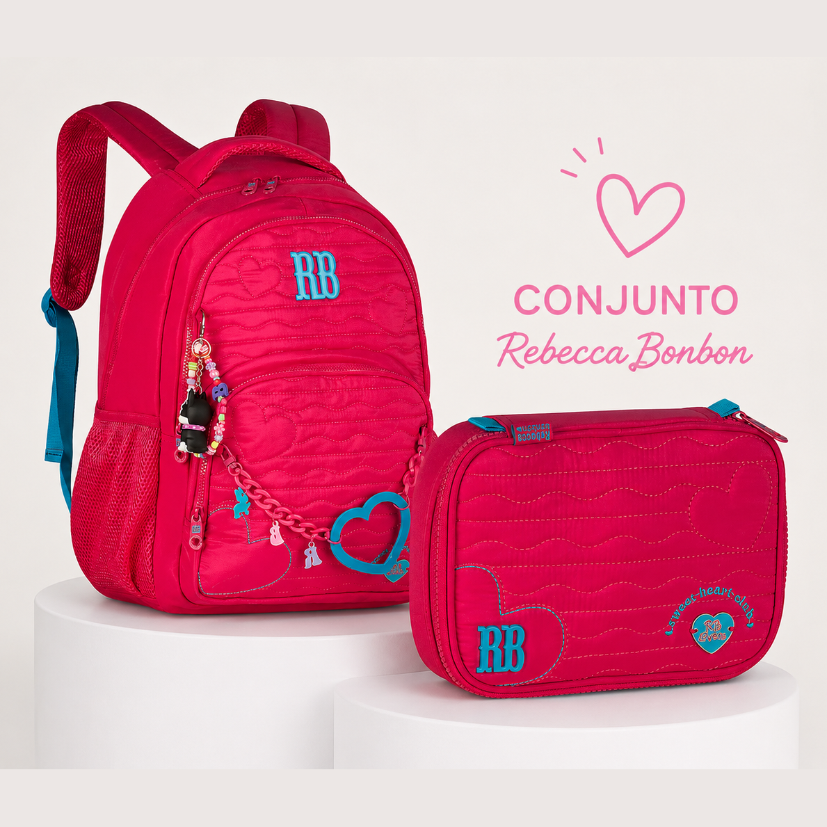 Conjunto Rebecca bonbon Rosa Mochila+estojo