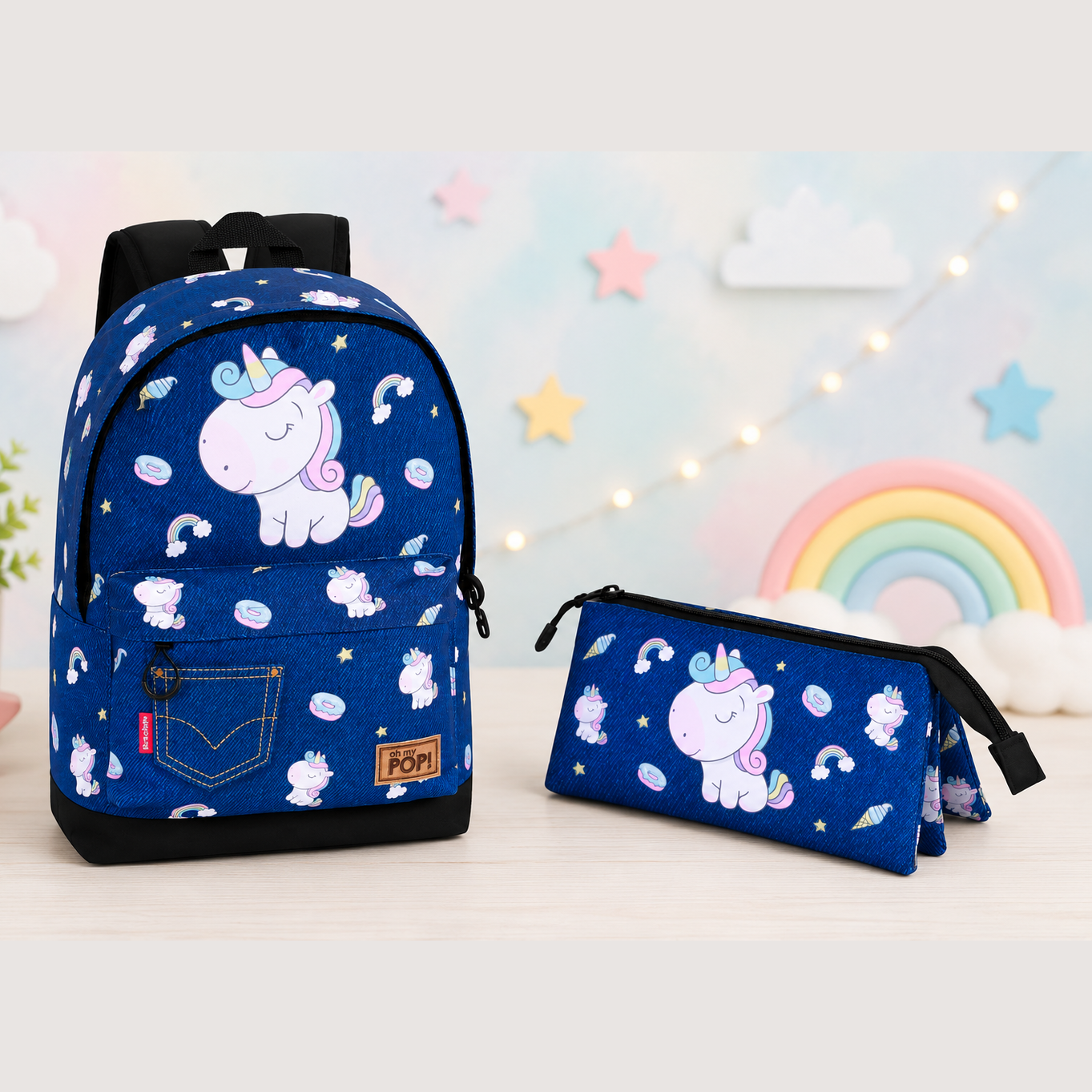 Conjunto unicórnio Mochila+Estojo