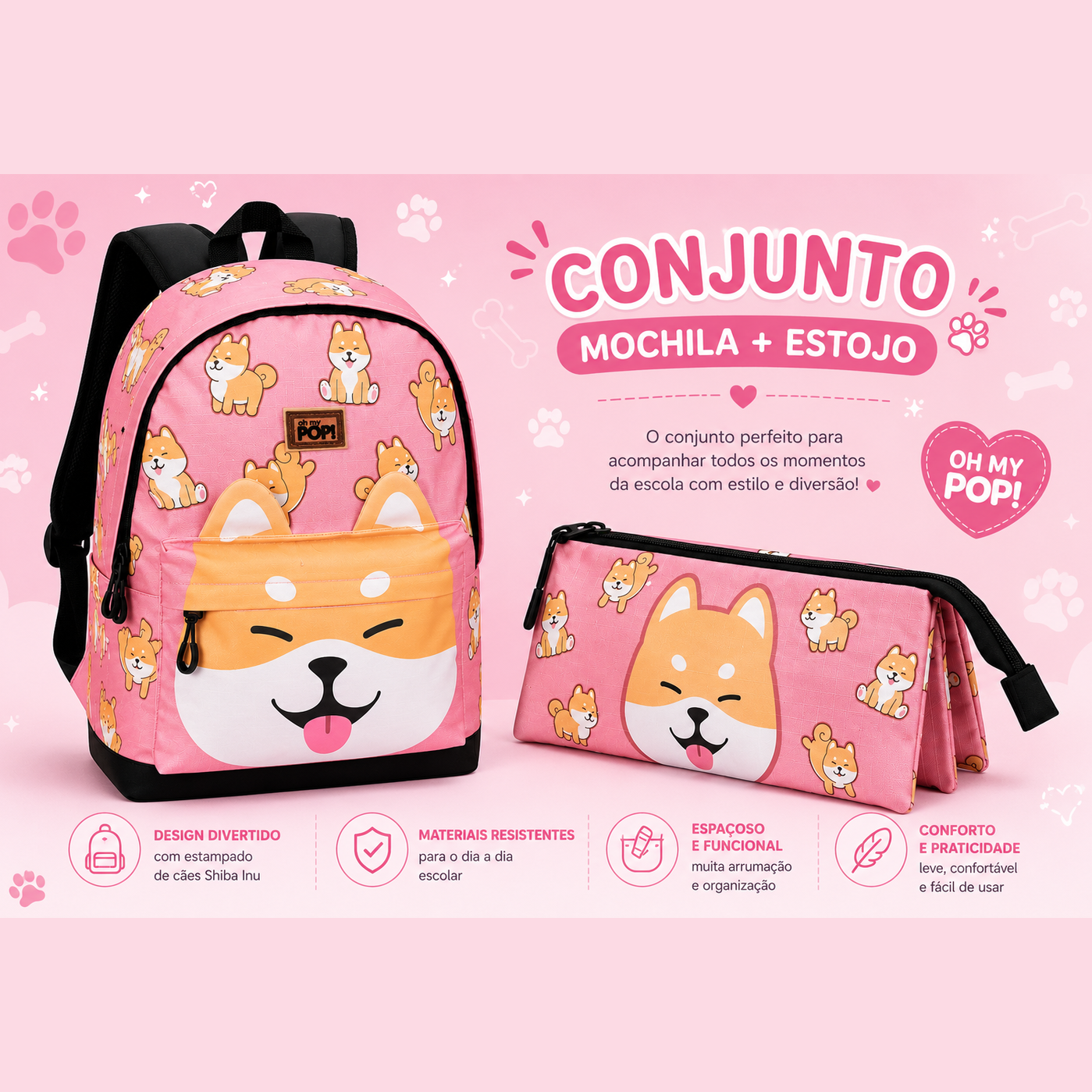 Conjunto Cão Shiba Mochila+Estojo