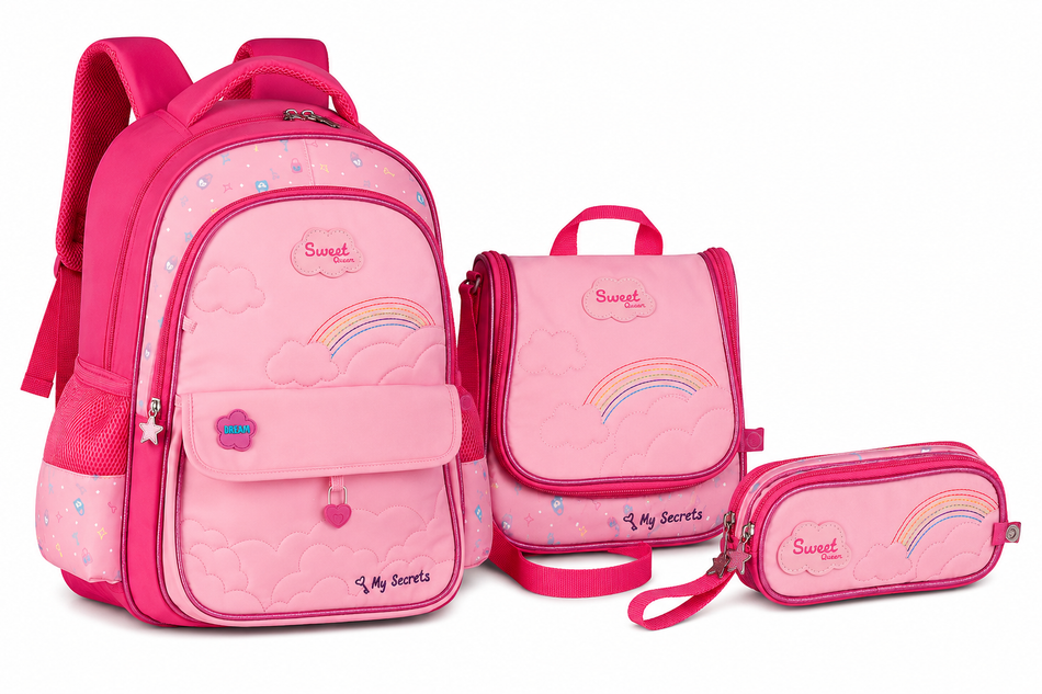 Conjunto Escolar Sweet Queen Rosa Mochila+Lancheira+Estojo