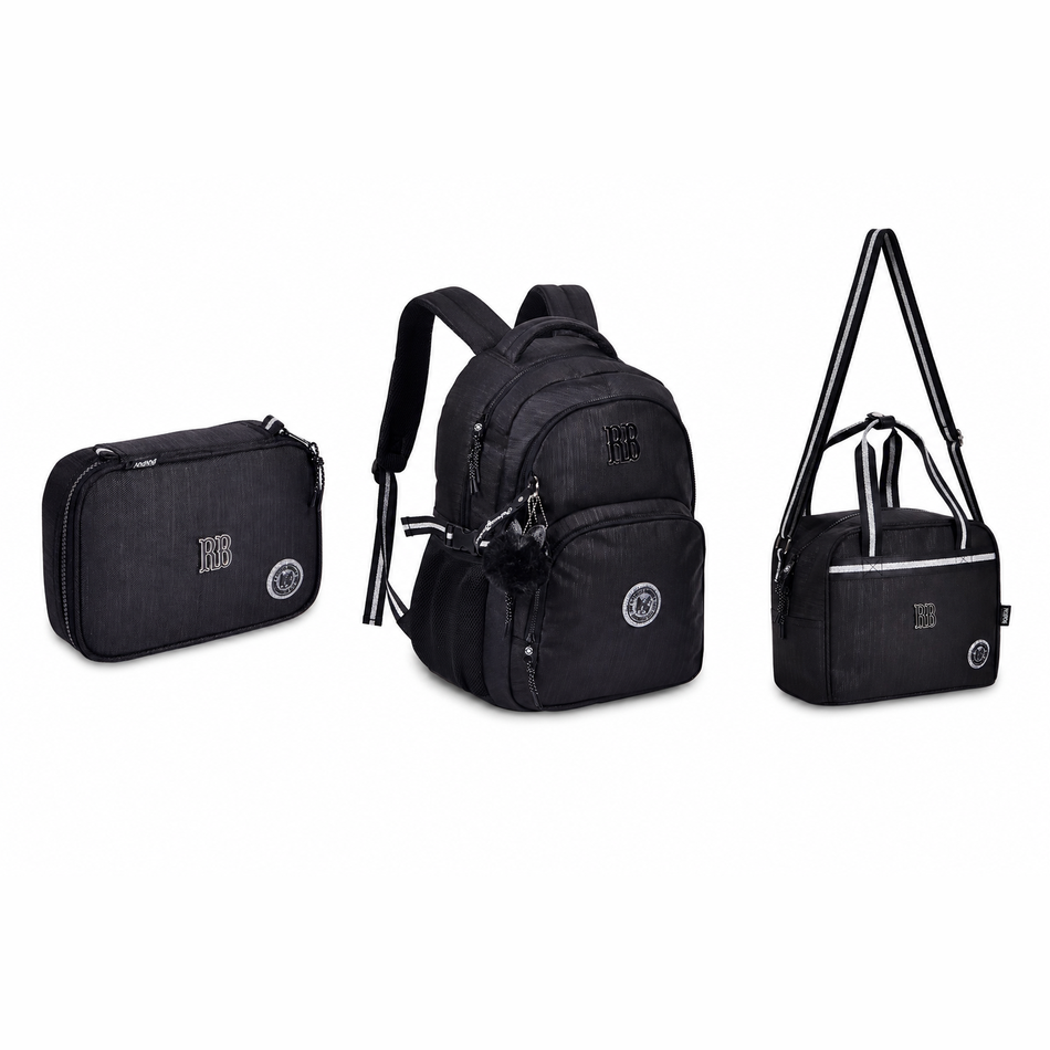 Conjunto Rebecca Bonbon Preto Mochila+Lancheira+Estojo