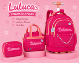 Conjunto Luluca Rosa - Trolley+Lancheira+Estojo