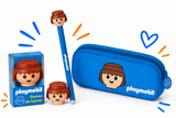 Conjunto Playmobil Menino - Estojo+caneta apagável+Borracha
