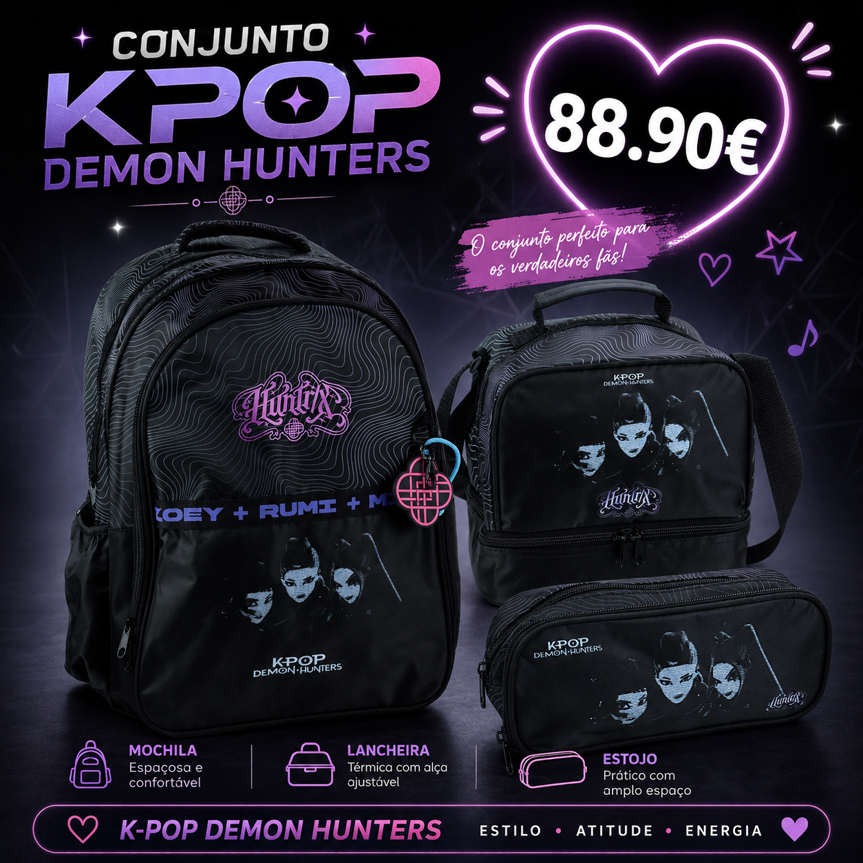 (PRÉ-VENDA) CONJUNTO KPOP DEMON HUNTERS PRETO