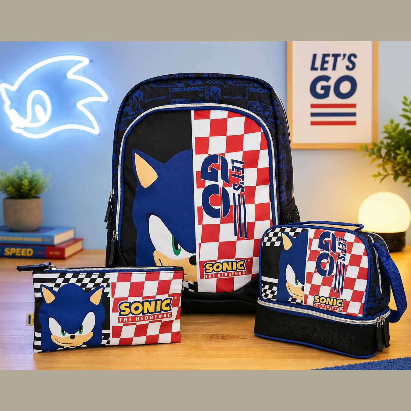 Conjunto Sonic Mochila+estojo+lancheira