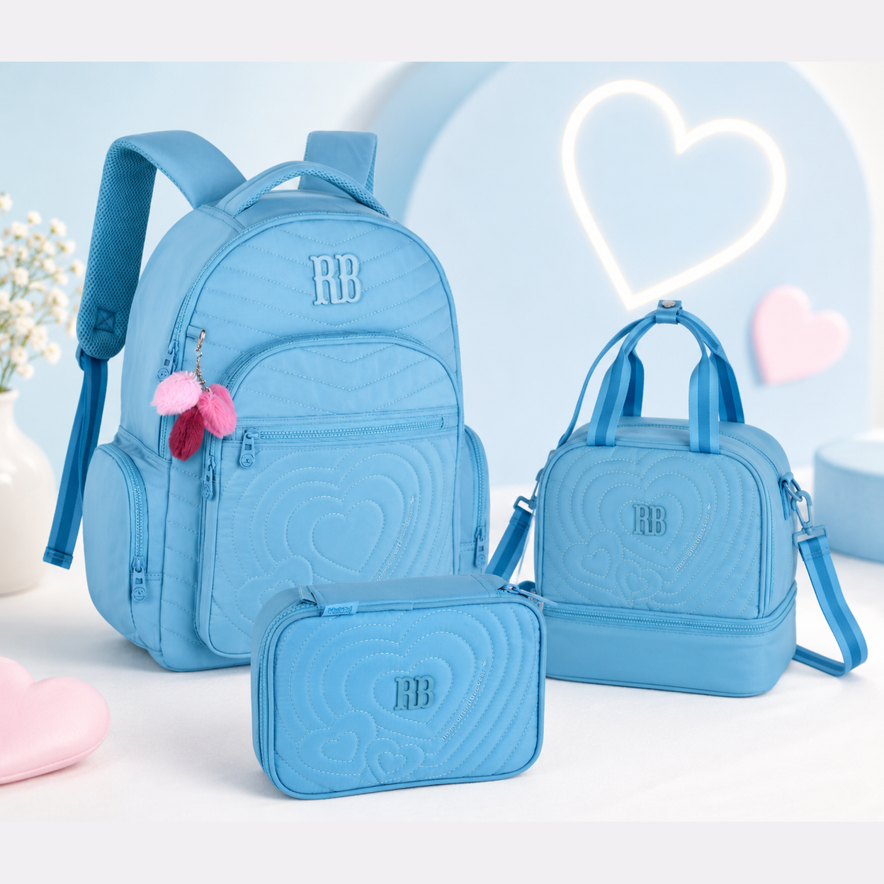 Conjunto Rebecca Bonbon Azul - Mochila+Lancheira+Estojo