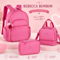 Conjunto Rebecca Bonbon Rosa - Mochila+Lancheira+Estojo