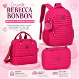 Conjunto Rebecca Bonbon Rosa - Mochila+Lancheira+Estojo