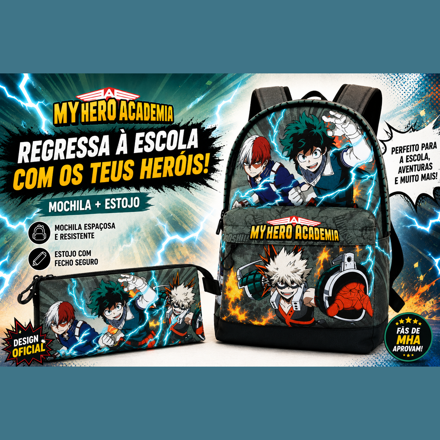 Conjunto My Hero Academia - Mochila + Estojo Triplo