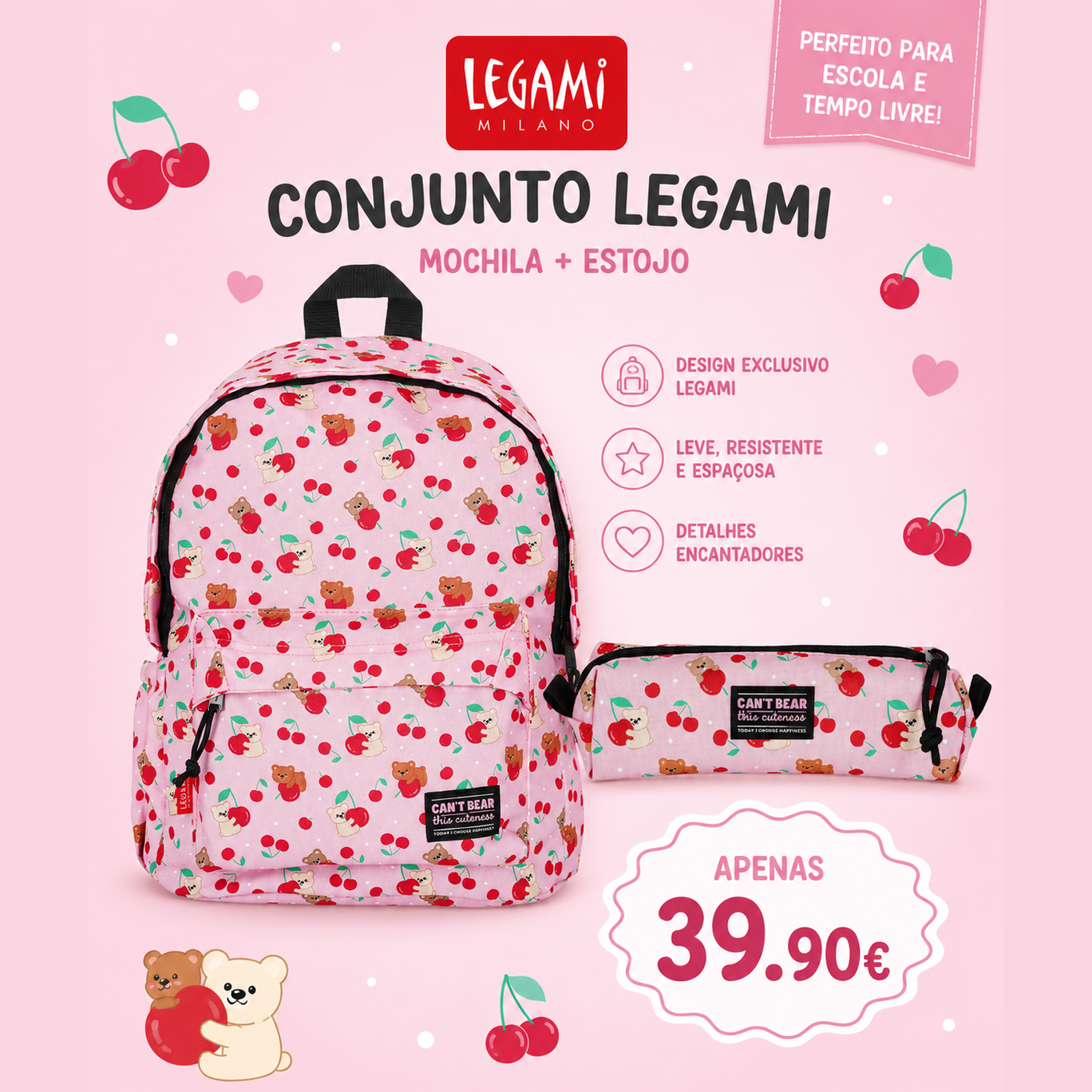 Conjunto Legami Urso - Mochila + Estojo