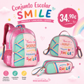 Conjunto Smile Rosa - Mochila+Lancheira+Estojo