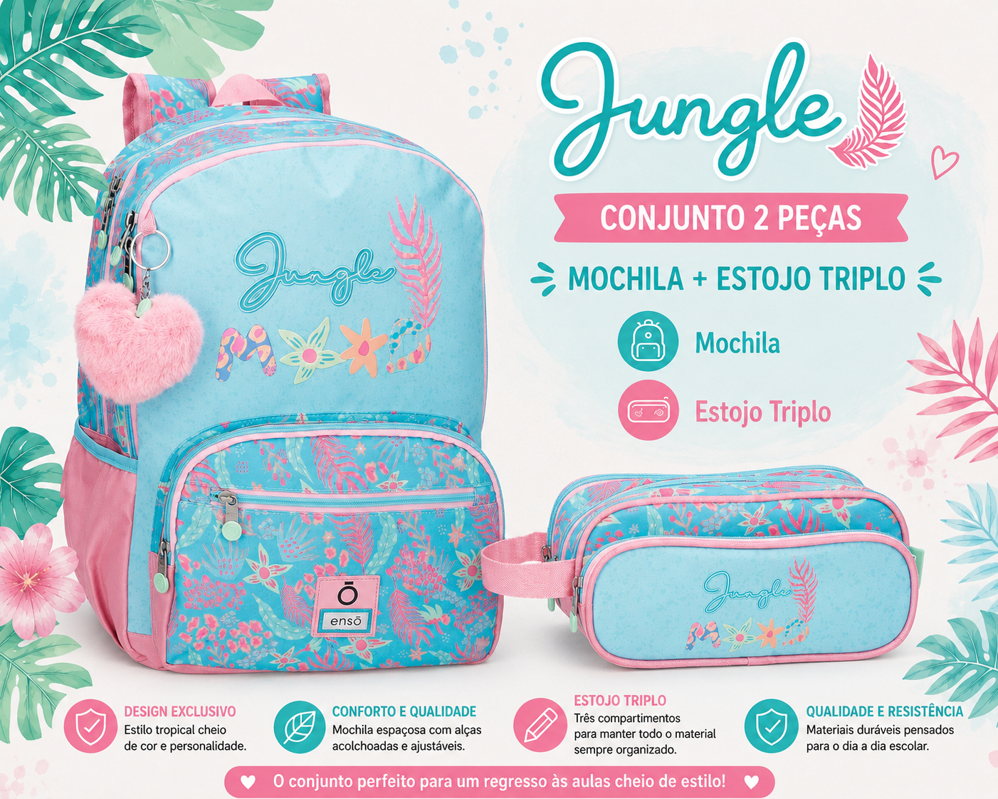 Conjunto Jungle Enso - Mochila+Estojo triplo
