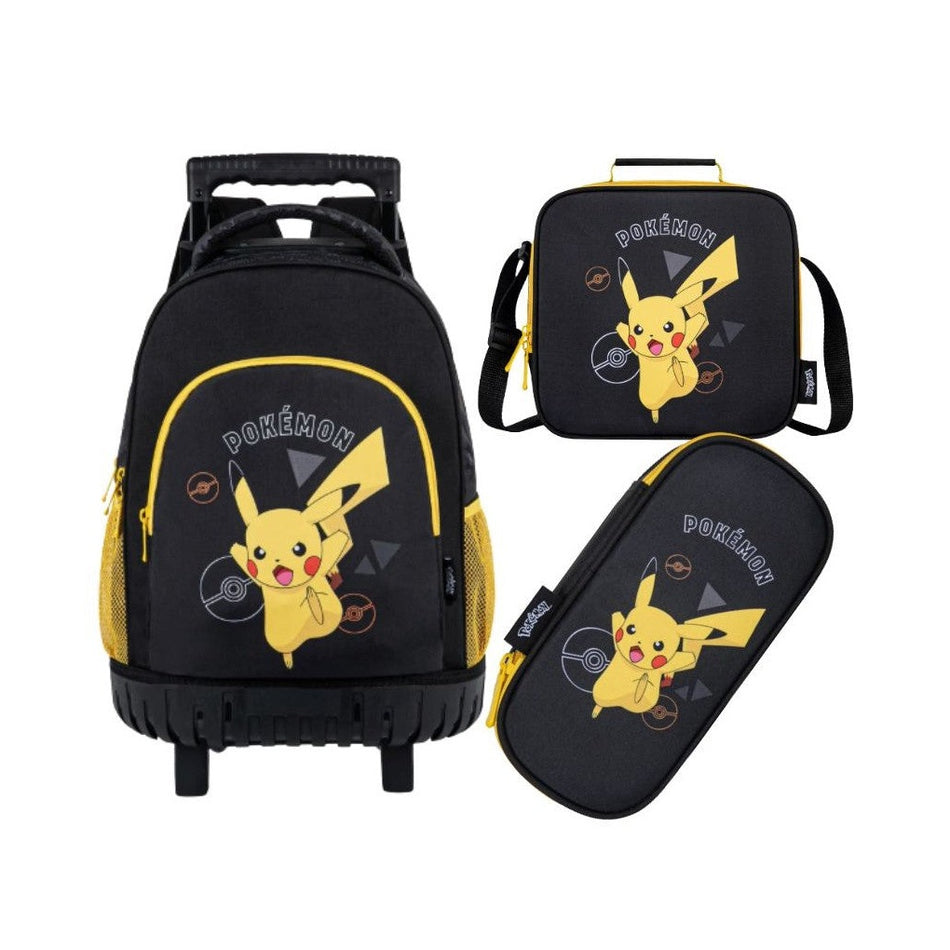 Conjunto mochila com rodas + Lancheira + Estojo Pokémon