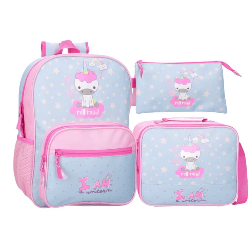 Conjunto Unicórnio - Mochila + Lancheira + Estojo