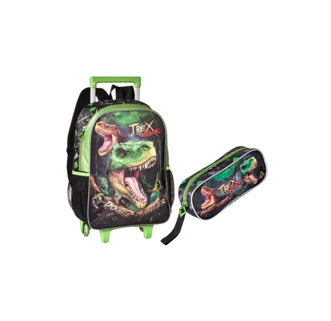 Mochila com trolley e estojo T-rex