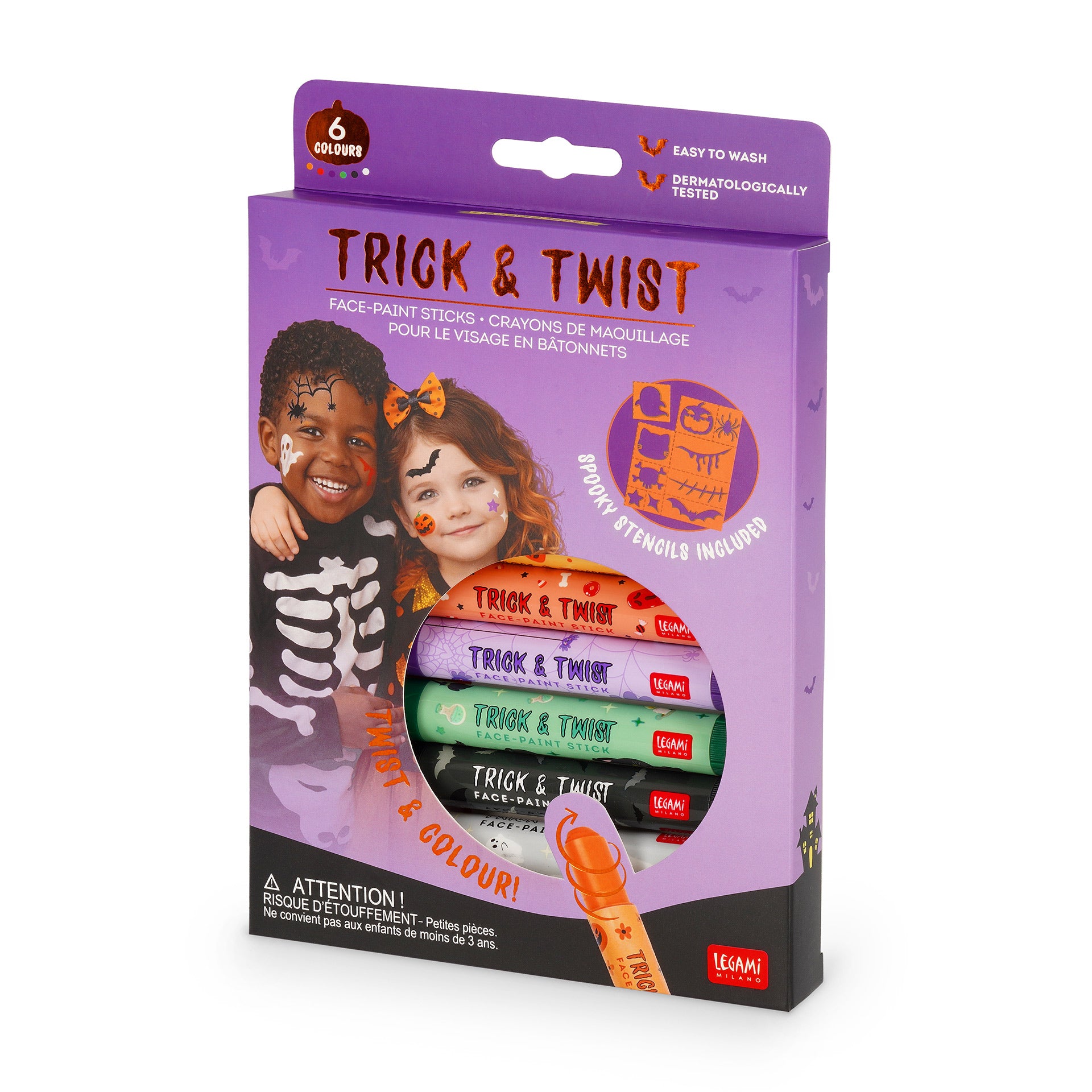 Kit de Maquilhagem Facial Halloween 6 Cores com Moldes – Legami