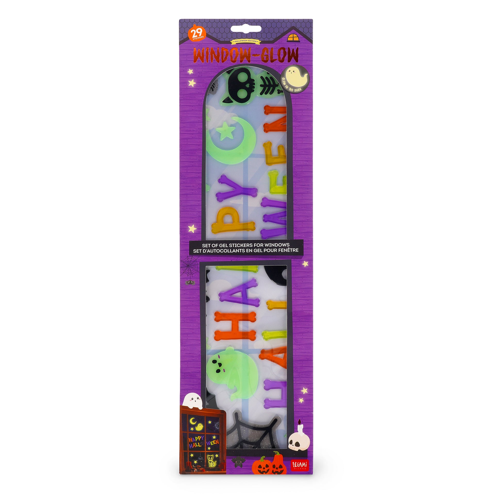 Autocolantes em Gel para Janelas Halloween "Happy Halloween" Glow – Legami (29 peças)