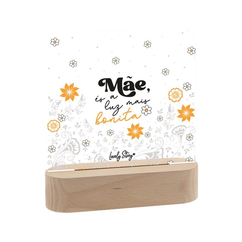 Lâmpada de madeira com marcador - Mãe és a luz mais bonita