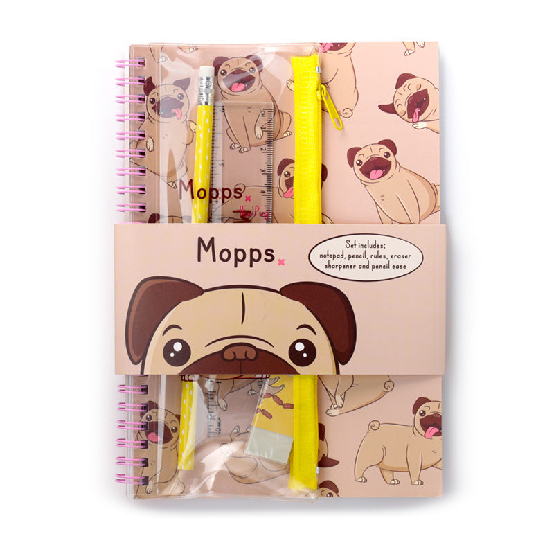 Conjunto de Papelaria de 6 Peças - Mopps Pug - Papelaria Encantada