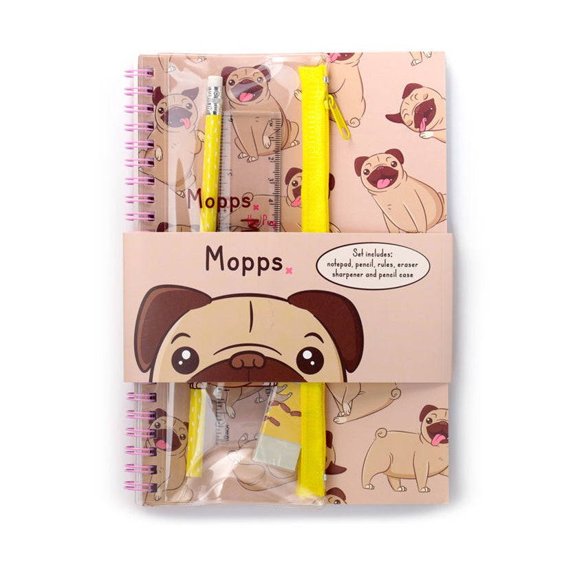 Conjunto de Papelaria de 6 Peças - Mopps Pug - Papelaria Encantada